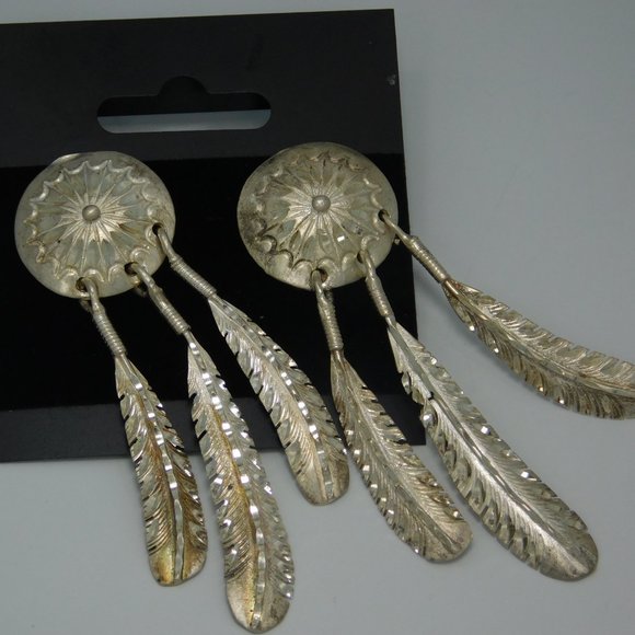 Sterling Earrings Southwestern Style Signed (M) pierced - Picture 2 of 5